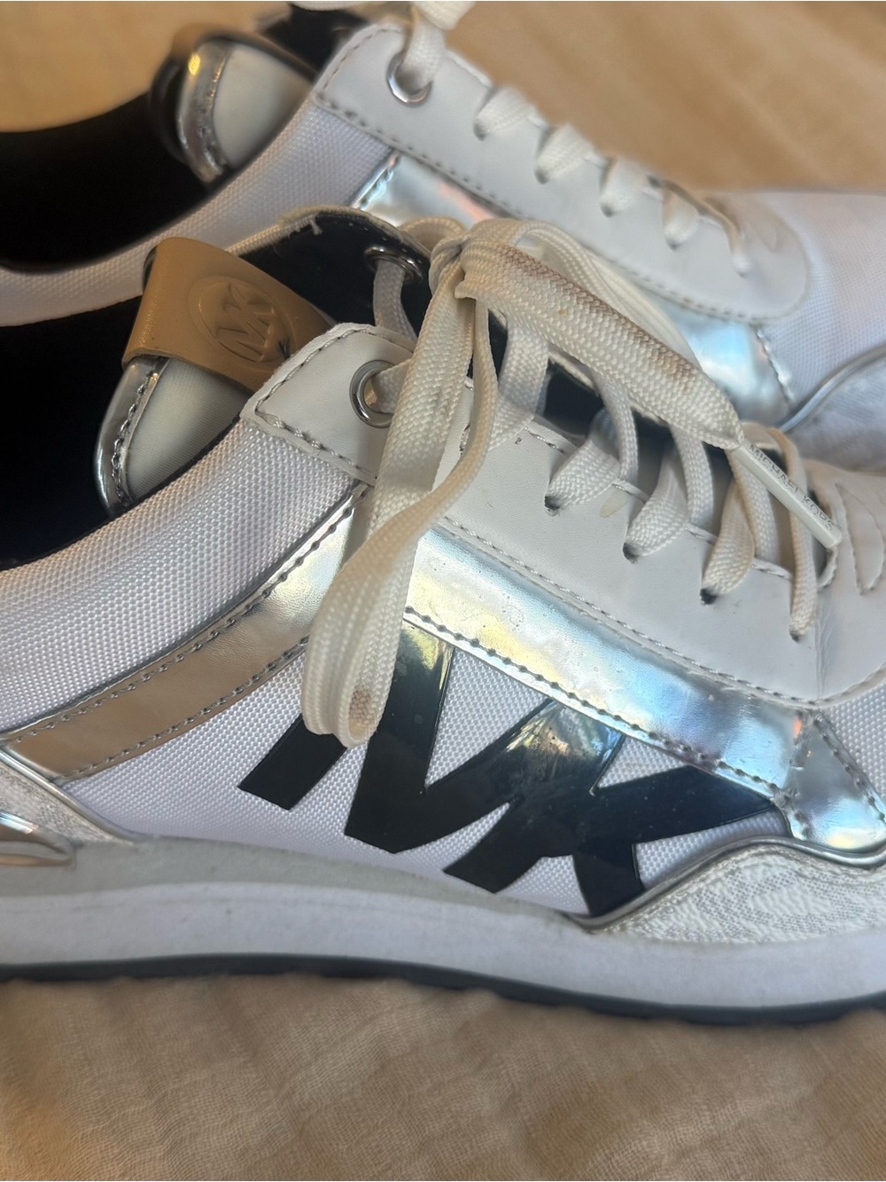 Michael Kors White & Silver Logo Low-Top Sneakers